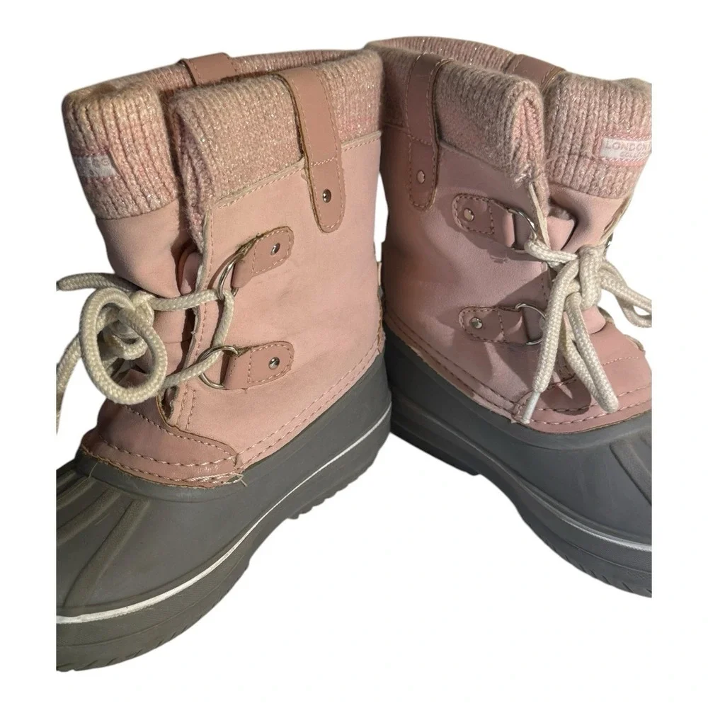 London Fog Girl's Gray and Pink Lightweight Winter/Snow Boots Youth Size 12